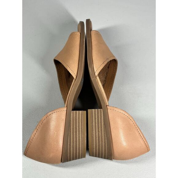 Sole Society Sefia Leather Shoes Womens 7.5 Beige Stack Heel Slip On Open Toe - Picture 7 of 11